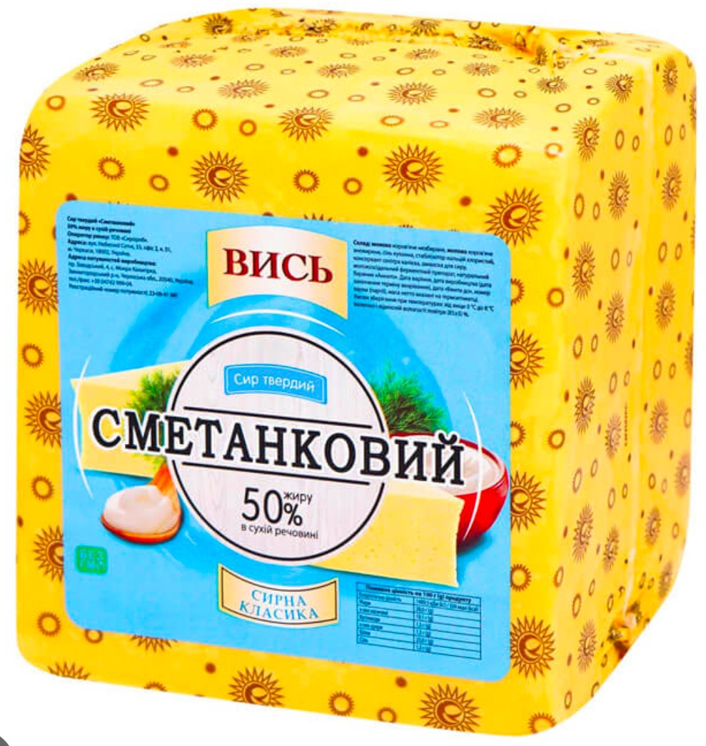 Сир твердий "Сметанковий" ВИСЬ , ТОВ "Сиророб" ТУ У15.5-31325298008:2008